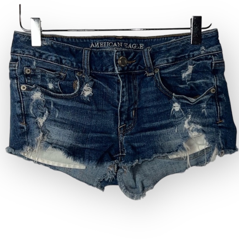 American Eagle Outfitters Distressed Blue Denim Shorts